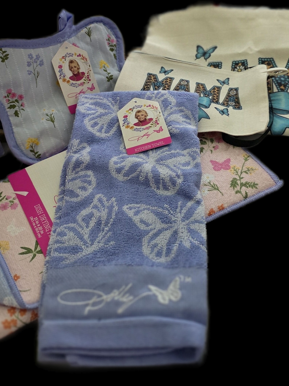 Dolly Parton Butterfly Kitchen Set (4pc) and Personalized Tote Set (2pcs)